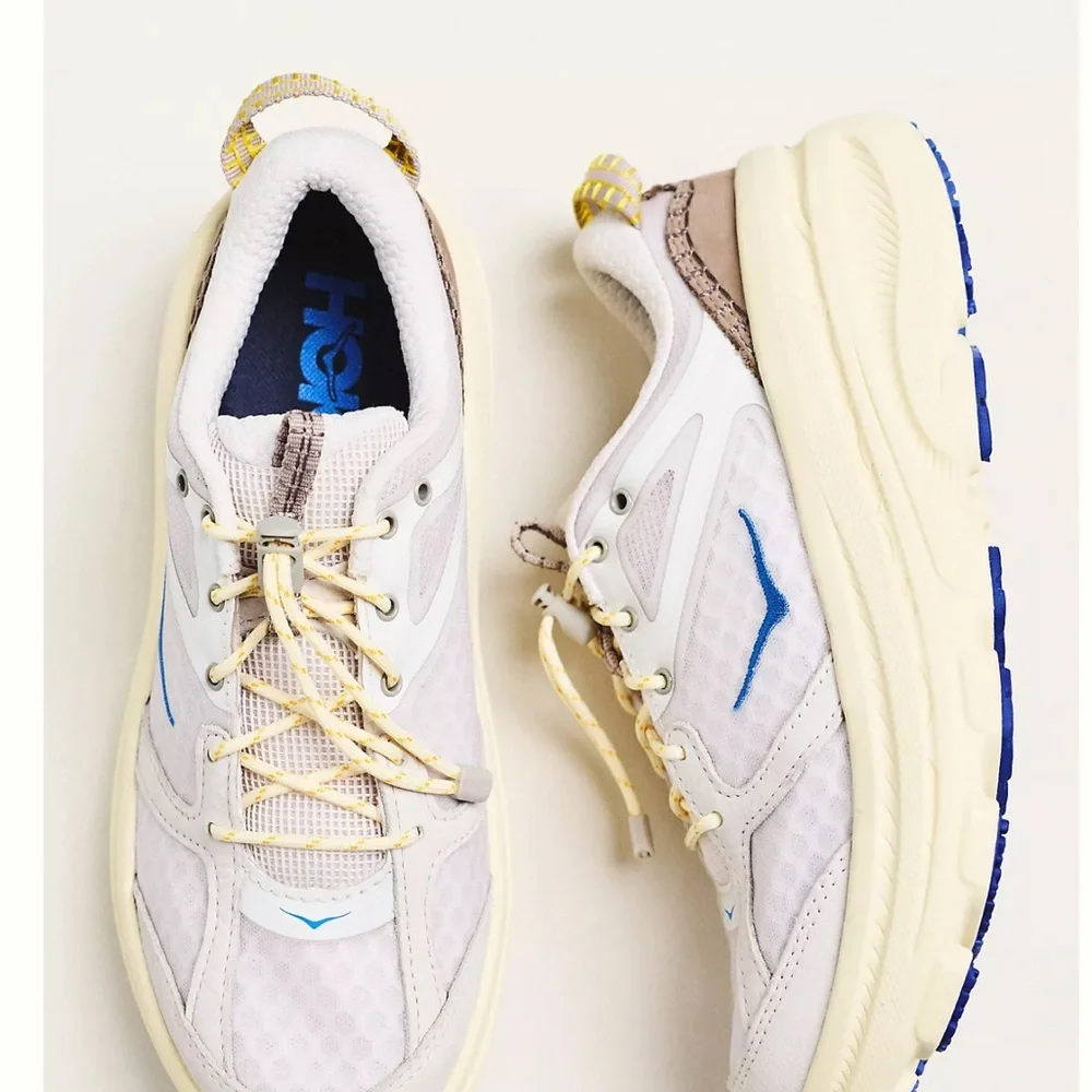 Hoka White Cream Sneakers with Blue Accent - Picture 2 of 7